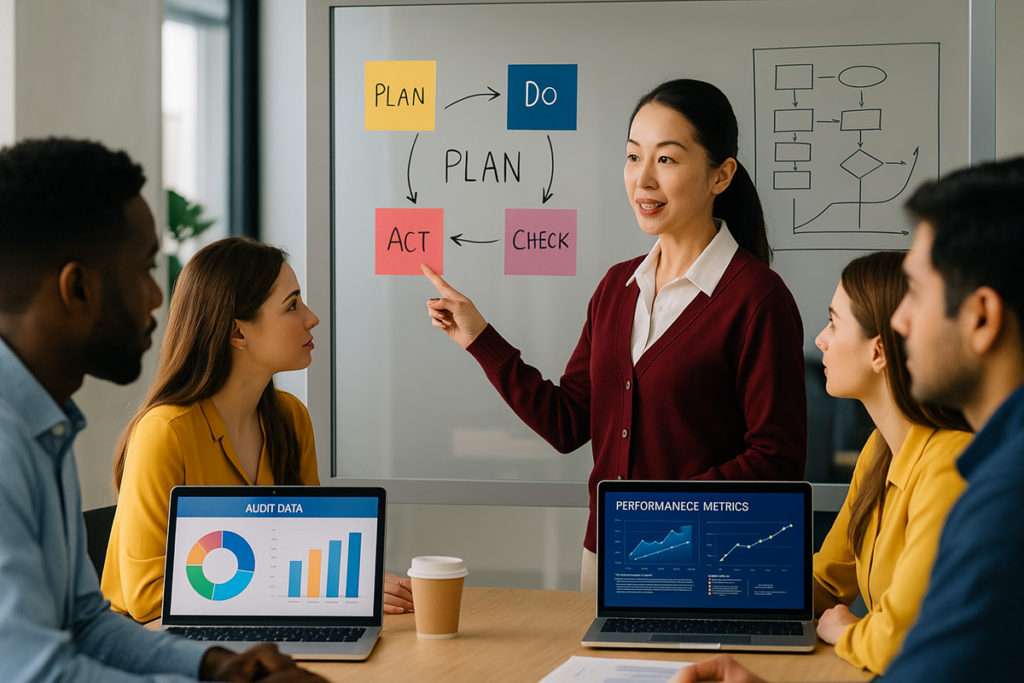 Team members implementing a quality management system