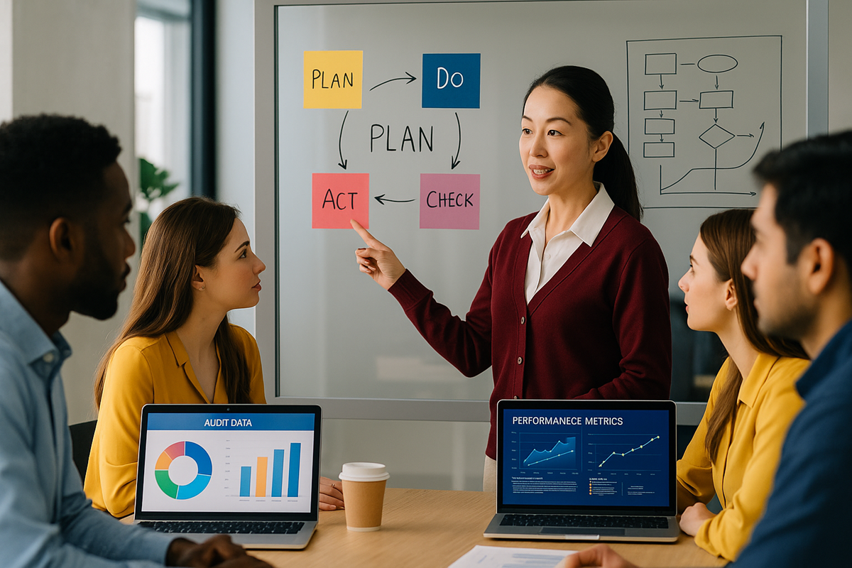 Team members implementing a quality management system