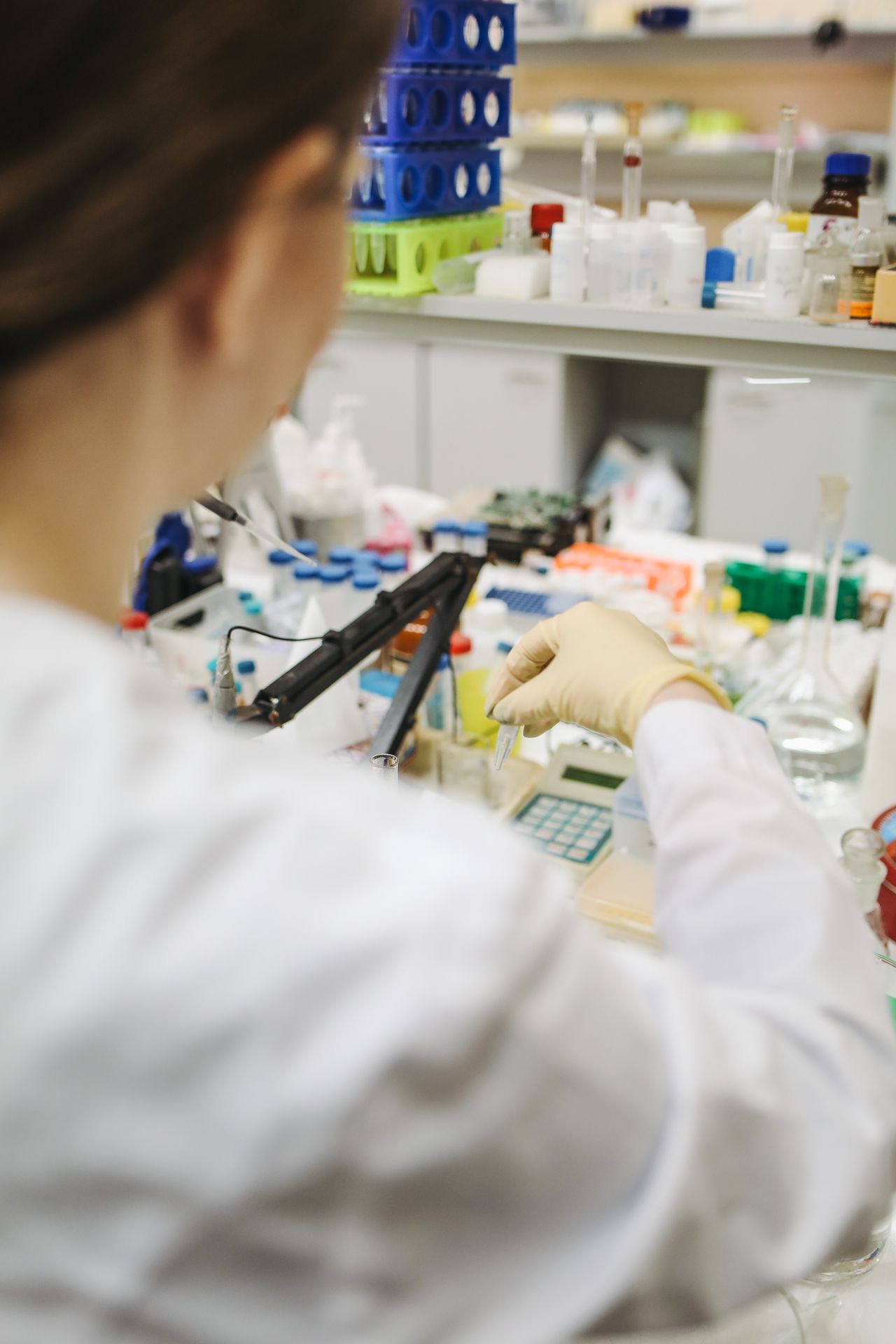 A laboratory scientist performing testing at the bench