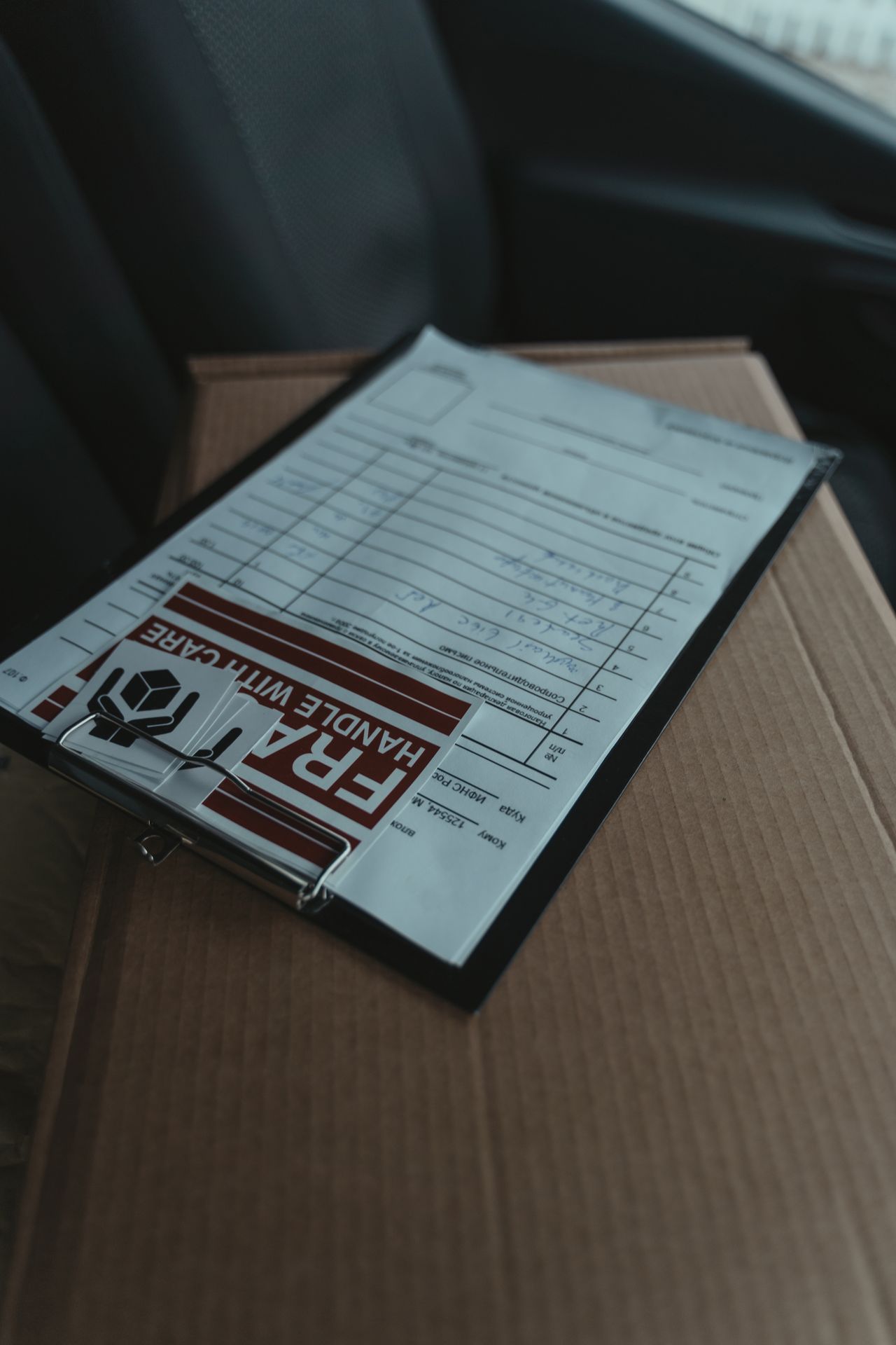A sales order document on a packed shipment ready for delivery