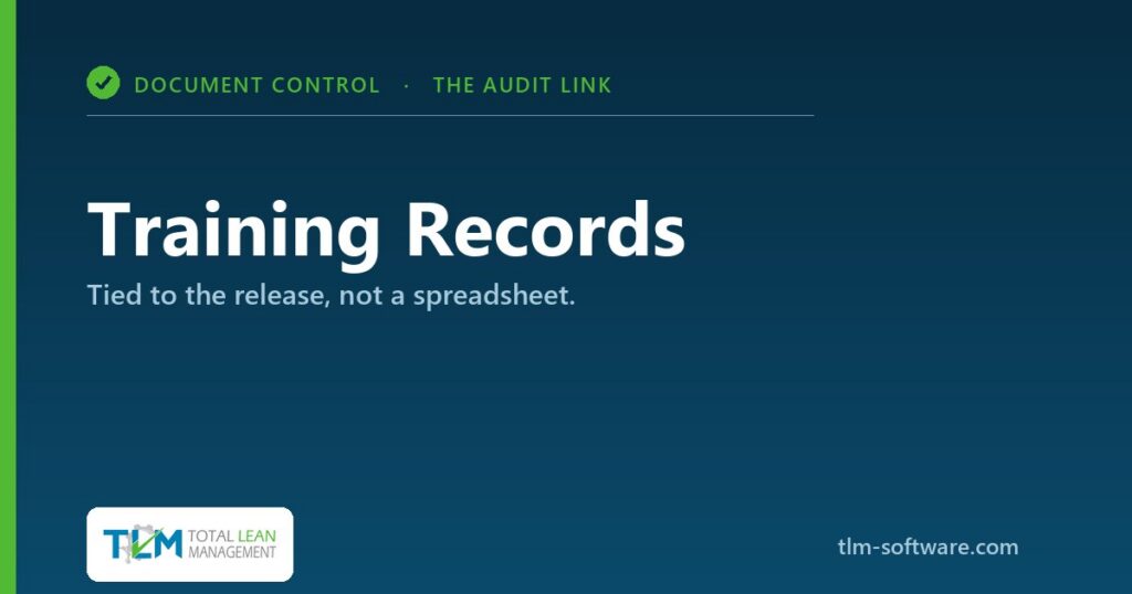 Training records tied to document control and the released revision