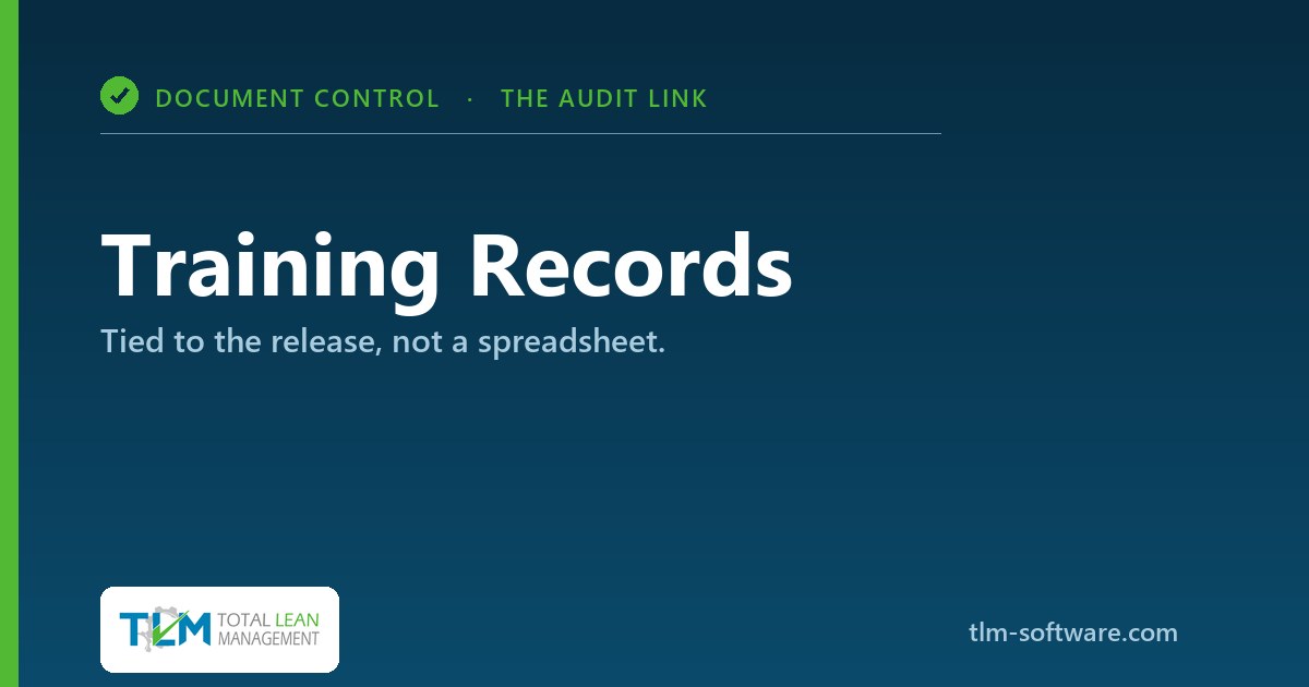 Training records tied to document control and the released revision
